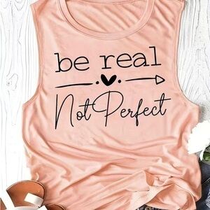 Be Real Letter Print Tank Top, Casual Scoop Neck Sleeveless Tank Top